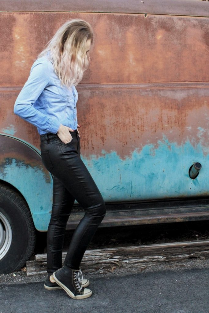 denim and leather pants