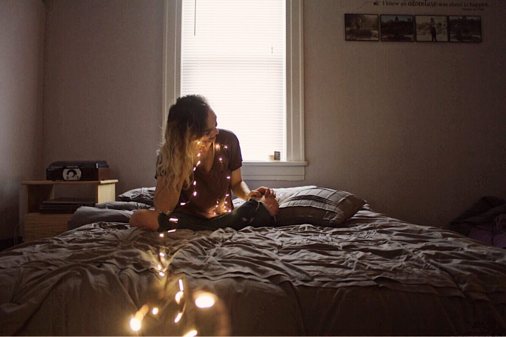 fairy lights and a bed