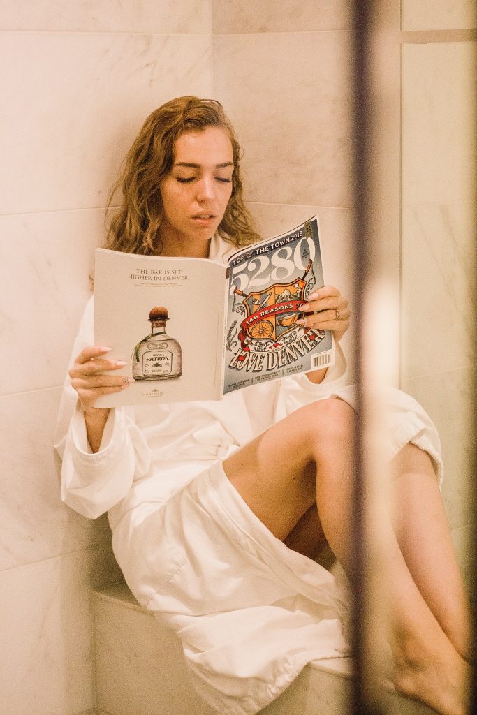 reading in bathroom, denver
